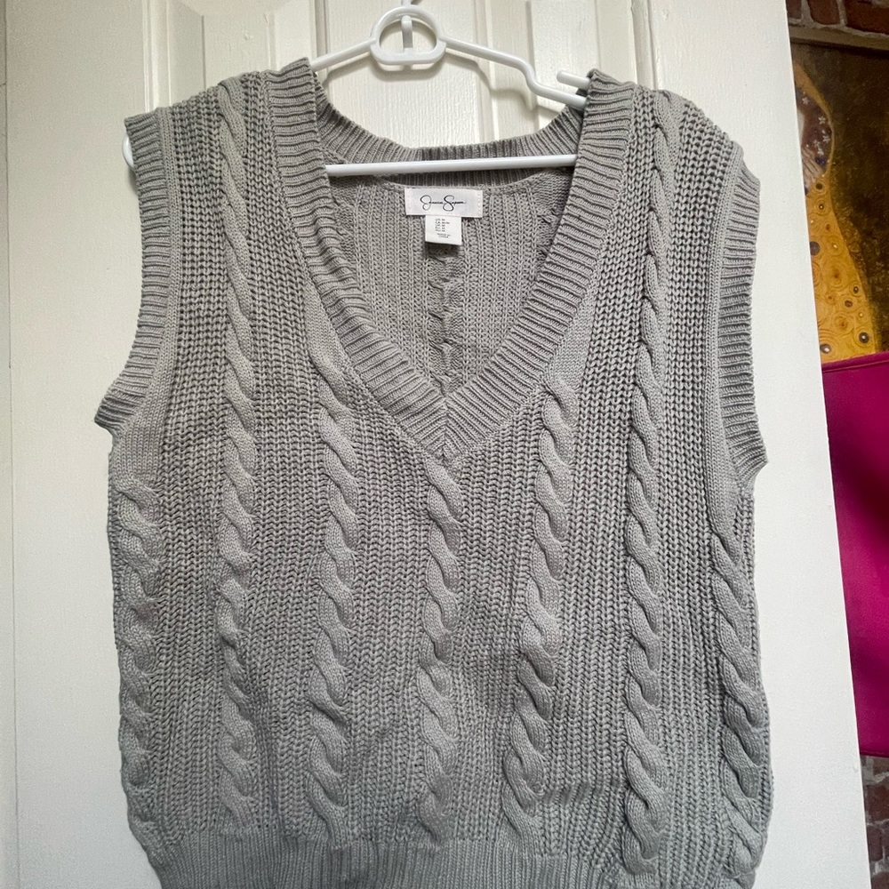 Gray Cable Knit Sweater Vest